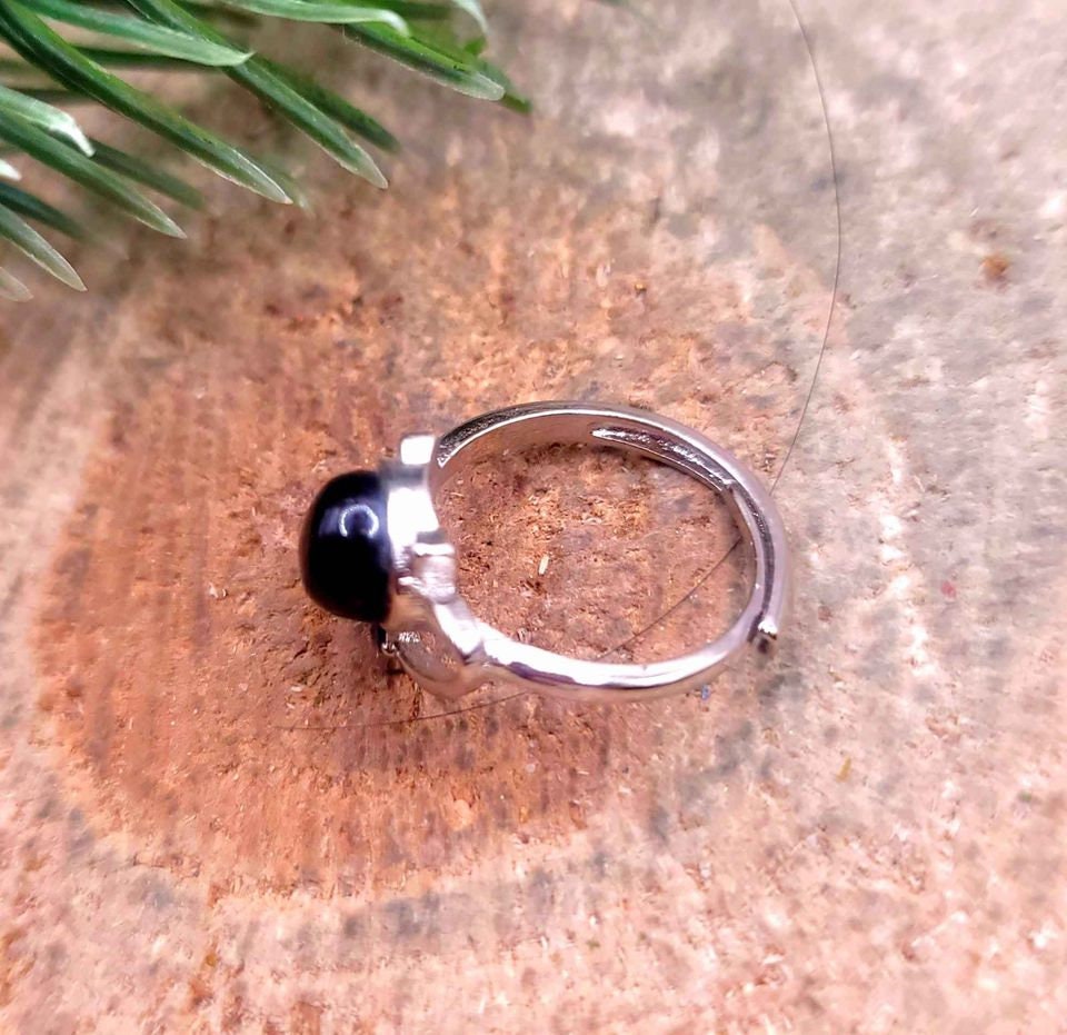 Nature Silver Hypersthene Cute Walking Cat Design Adjustable Ring