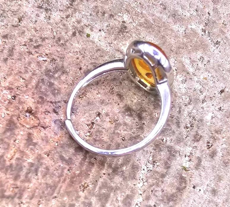 Honey Piebald Amber Oval Shape Adjustable Ring