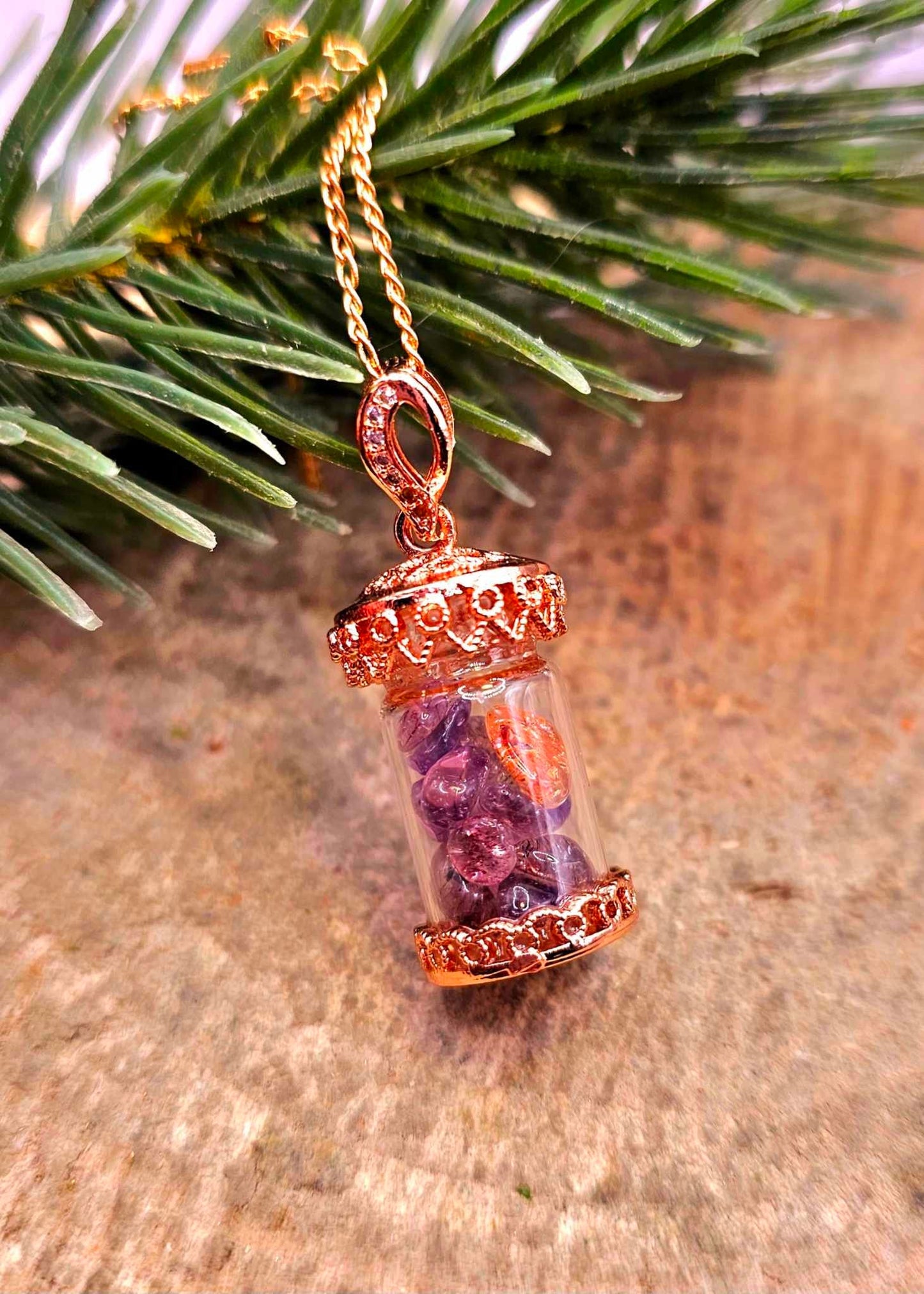 Floating Nature Super Seven Crystals Filled Bottle Pendant Necklace