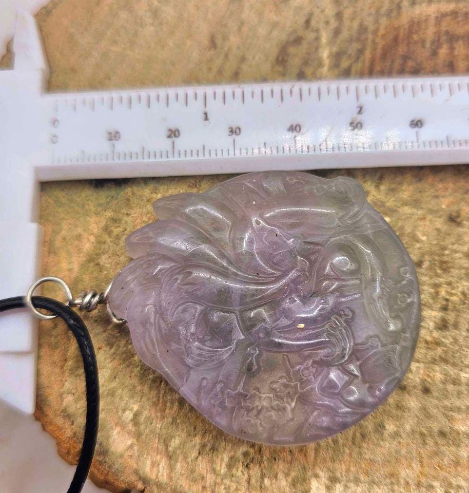 Nature Purple Fluorite Hand Carved Nine Tails Fox Pendant Necklace