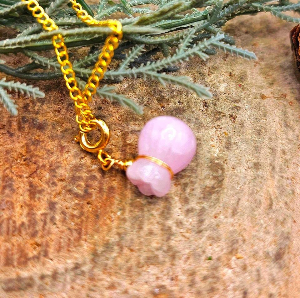 Beautiful Purple Kunzite Carved Blessing Coinbag Pendant Necklace