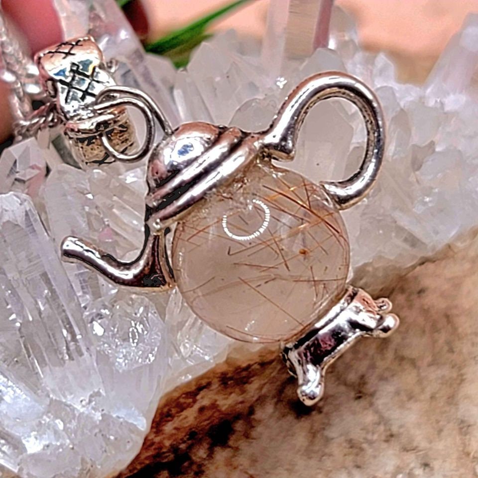 Unique Nature Gold Rutilated Sphere Magic Genie Lamps Pendant Necklace