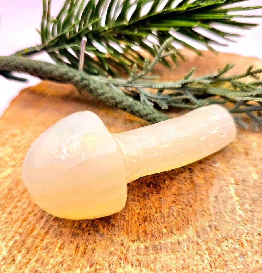 Rare Nature Agate Hand Carved 2.8" Big Mushroom Figure