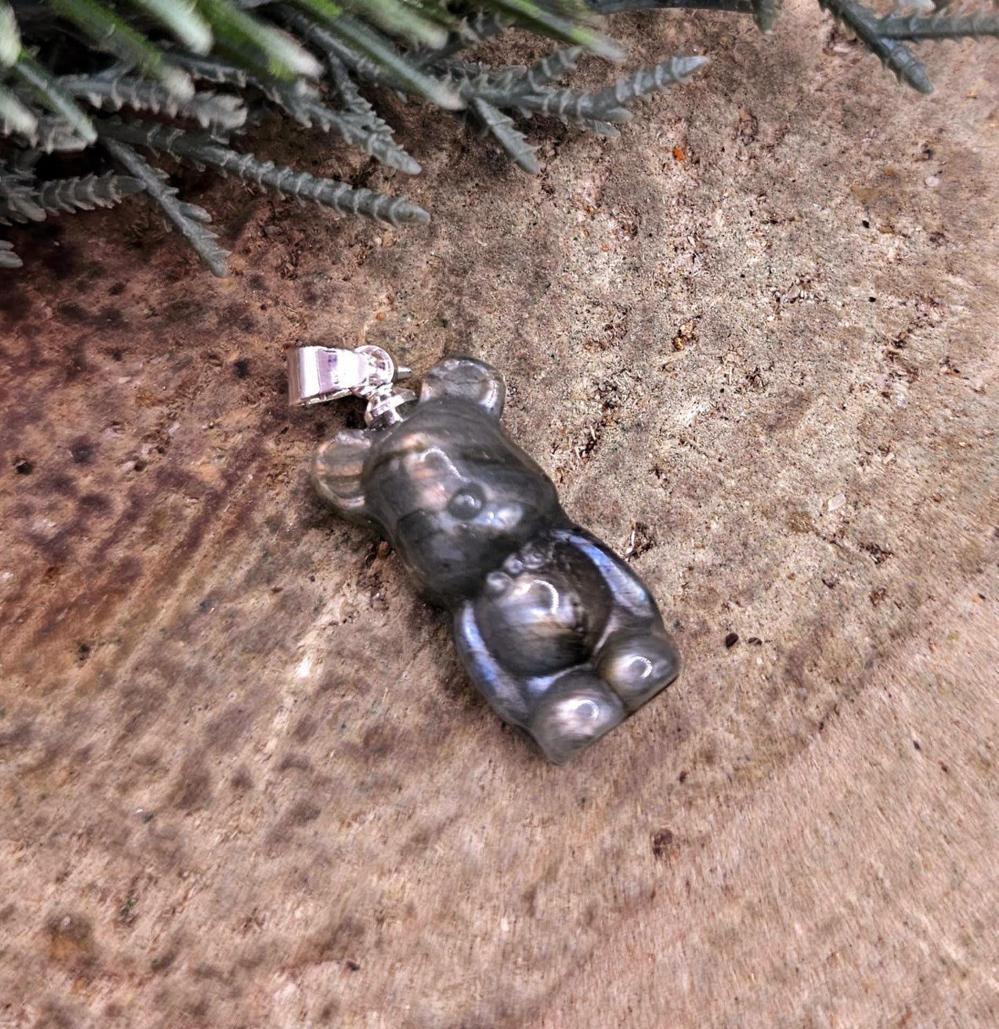 Nature Labradorite Carved Flashy Standing Bear Pendant Necklace