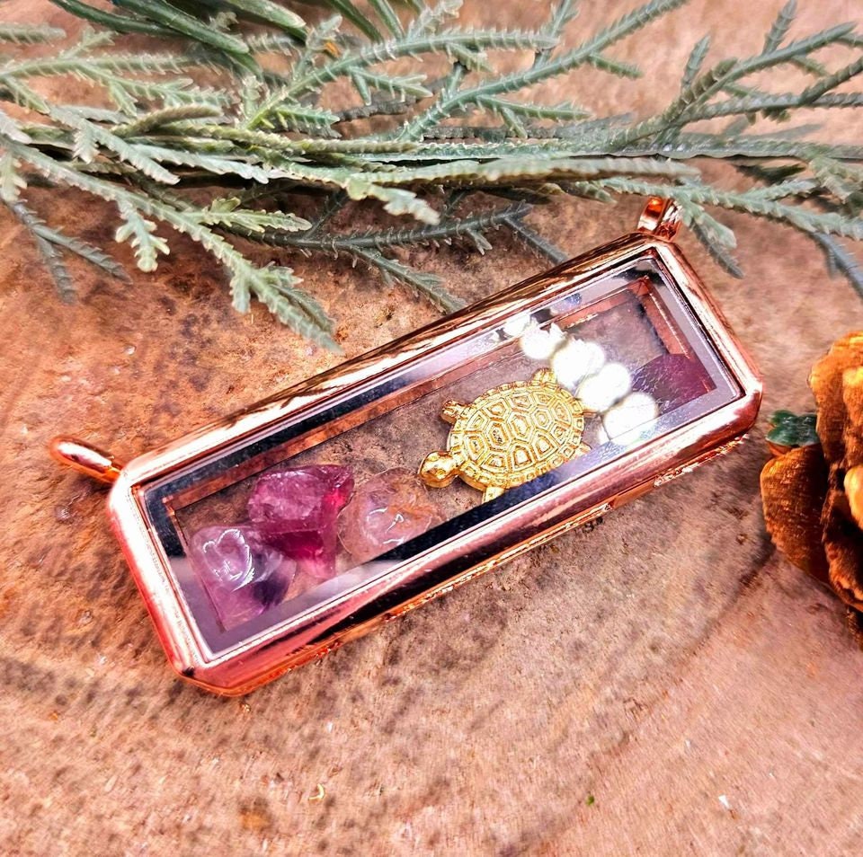 Nature Ruby Super Seven Stone & Blessing Turtle Floating Locket Pendant