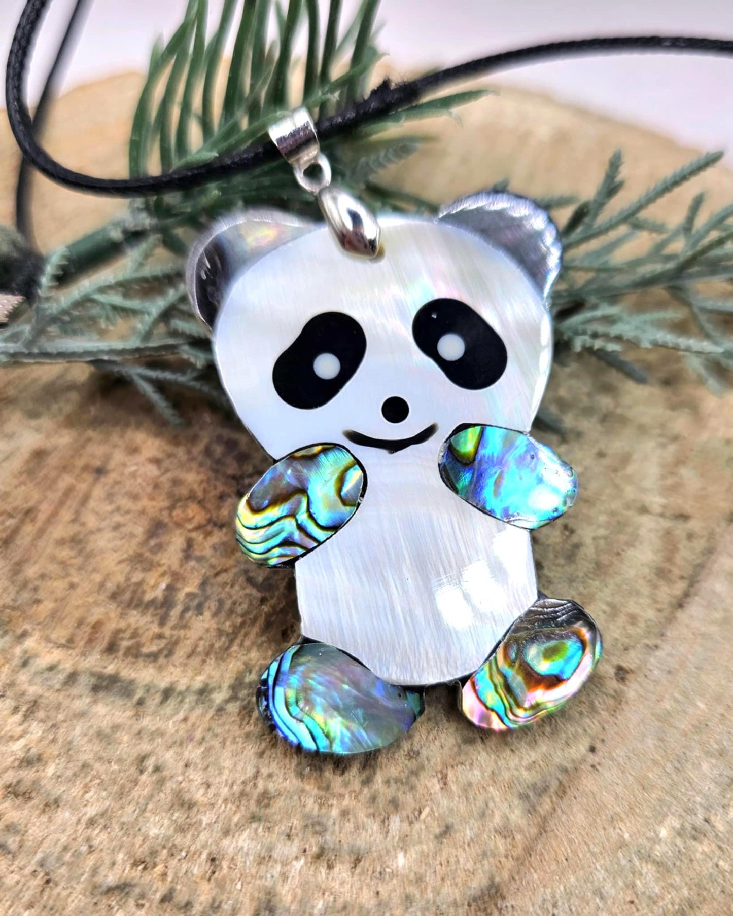 Adorable Nature Abalone Shell Cute Panda Pendant Necklace