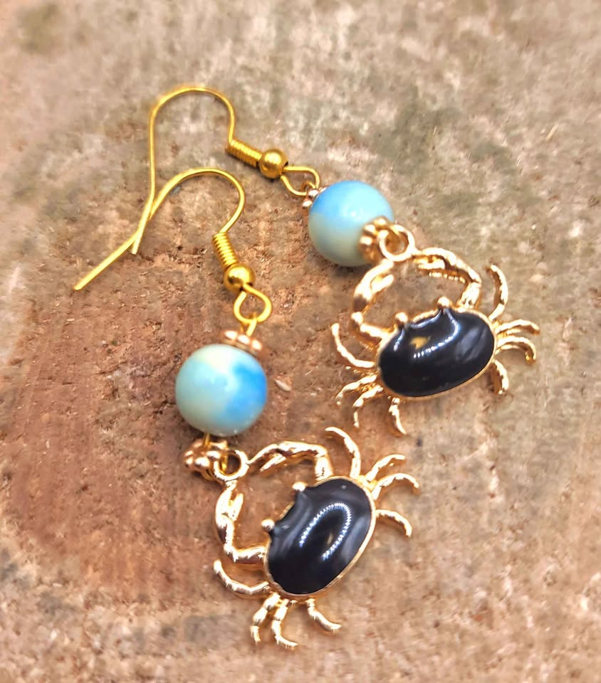 Alashan Agate Pink Crab Dangle Earrings | Ocean Crystal Jewelry