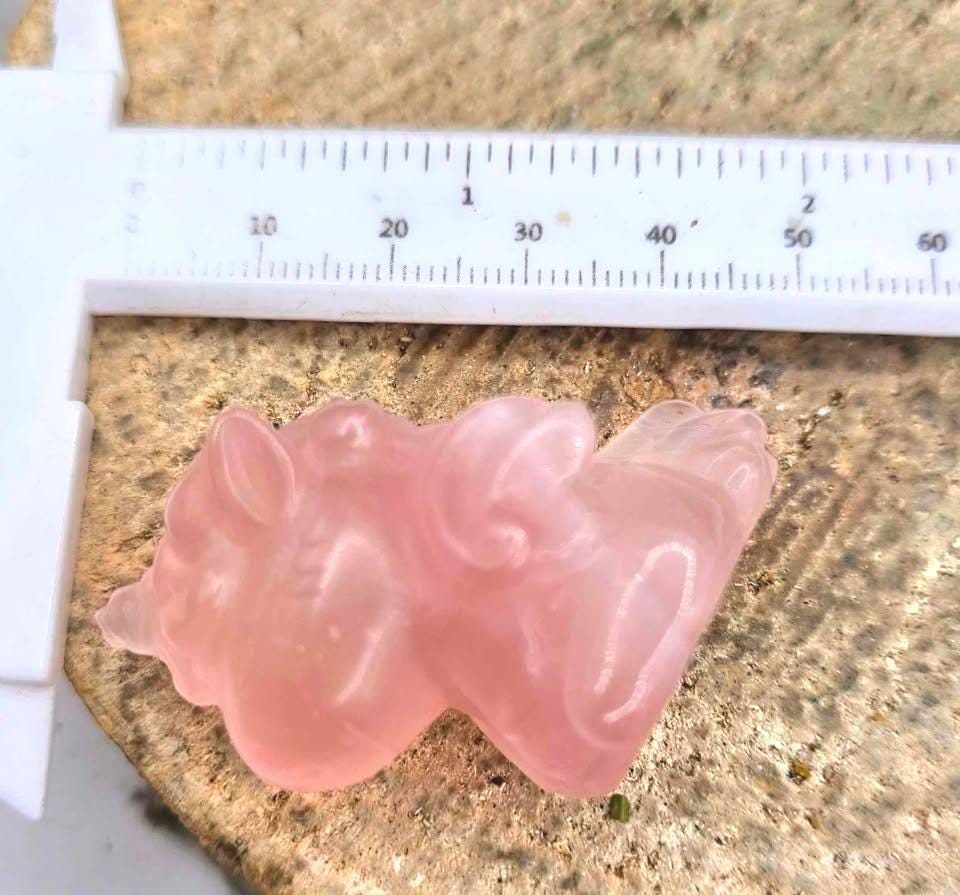 Nature Rose Quartz Hand Carved 2" Sleeping Unicorn Figure