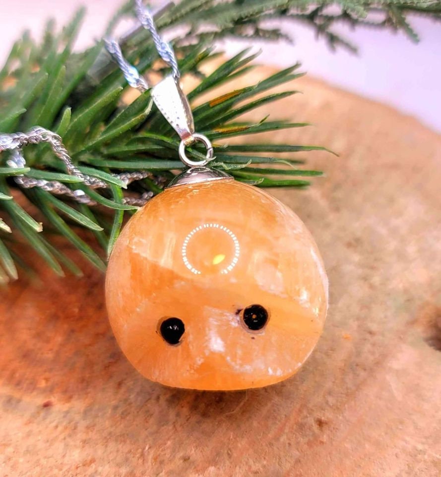 Nature Stone Hand Carved Shy Hedgehog Pendant Necklace