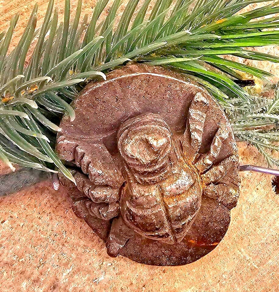 Unique Nature Gold Pyrite Hand Carved Spider Plaque Decor