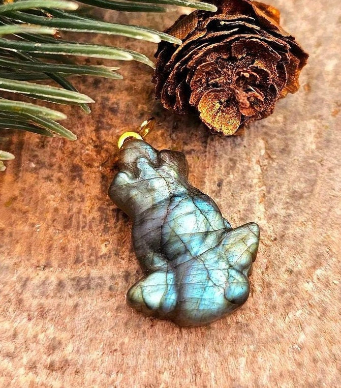 Nature Labradorite Flashy Carved Flying Angel Pendant Necklace