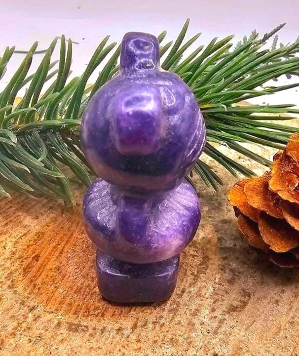 Nature Purple Lilacs Stone Hand Carved Cute Girl 2" Decor Figure