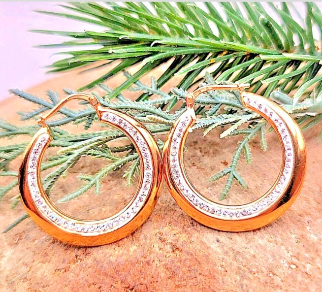 New In Box 14k Gold Plated Sterling Silver White Enamel Hoop Earrings