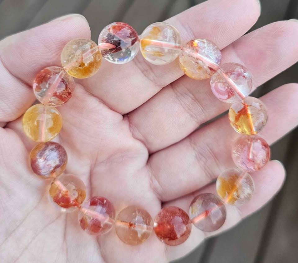 Rare Top Grade Nature Hematoid Koi Quartz 12mm Beads Bracelet
