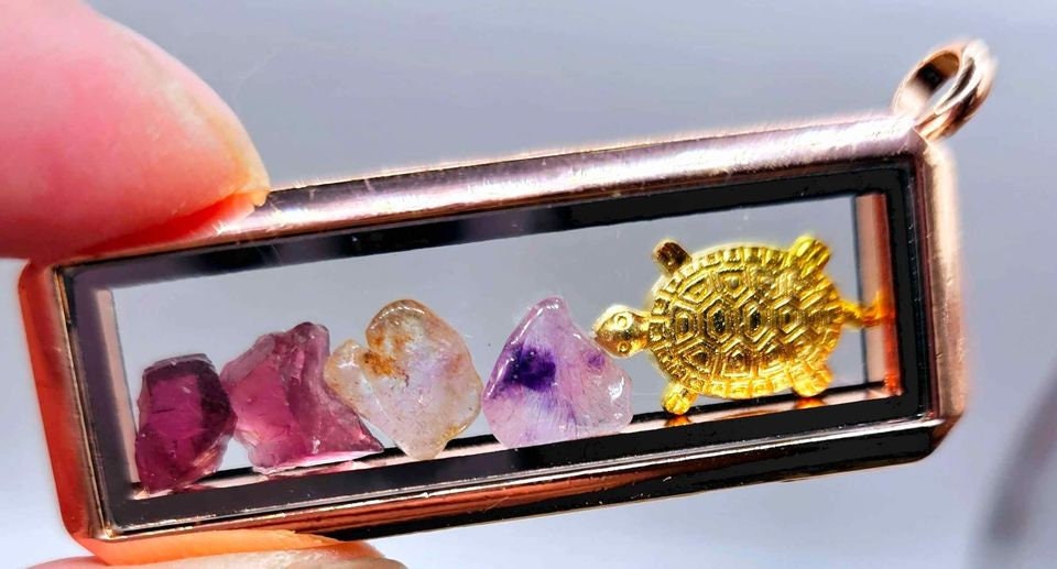 Nature Ruby Super Seven Stone & Blessing Turtle Floating Locket Pendant