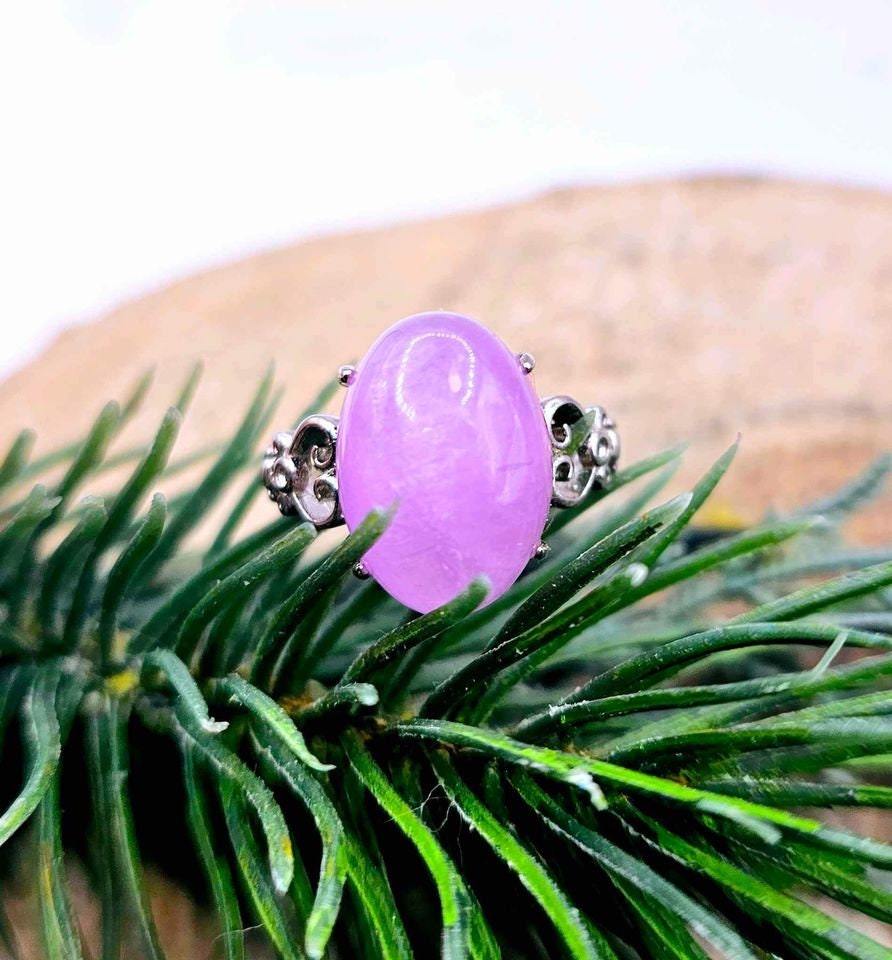 Beautiful Big Nature Purple Kunzite S925 Adjustable Ring