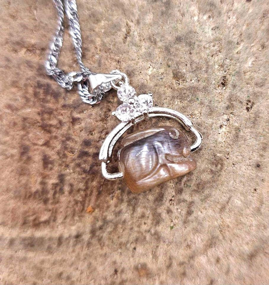 Nature Black Sunstone Hand Carved Flashy Rabbit Pendant Necklace