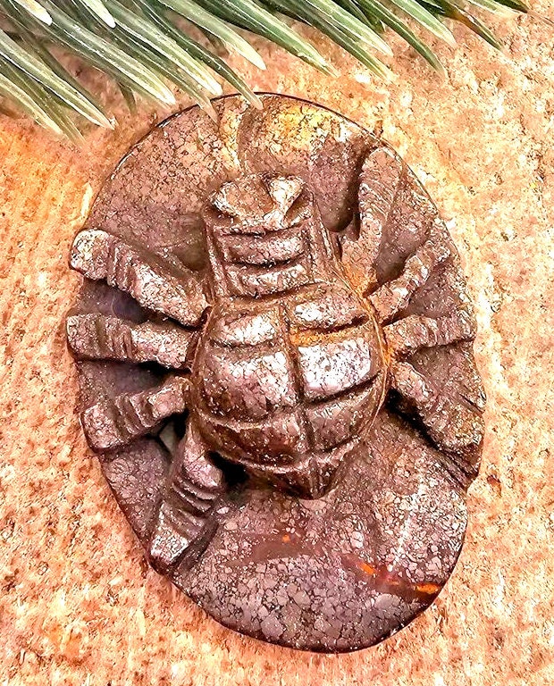 Unique Nature Gold Pyrite Hand Carved Spider Plaque Decor