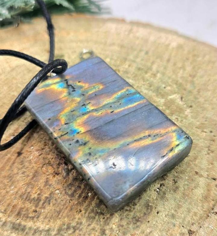 Nature Labradorite Carved Flashy Hidden Evil Monk Pendant Necklace