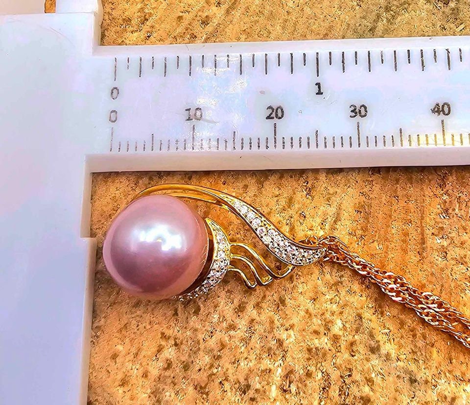 Nature Pinkish Purple Pearl S925 CZ Stone Pendant Necklace