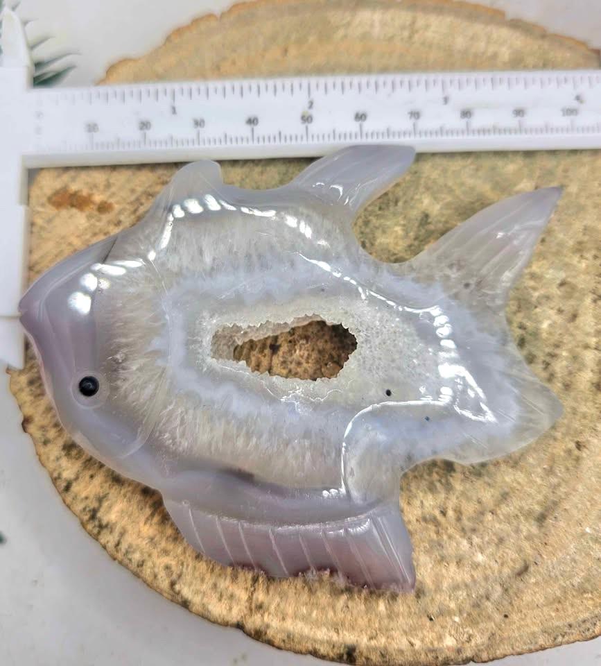 Nature Druzy Agate Hand Carved 4" Fish Figure
