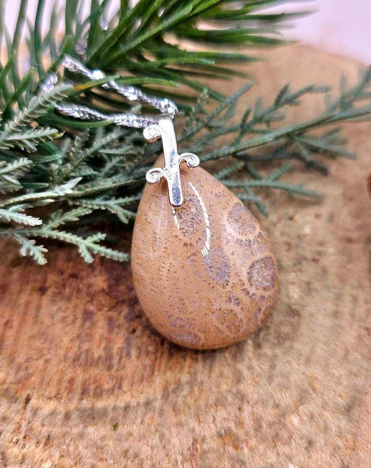 Beautiful Nature Teardrop Coral Jade Agate Pendant Necklace