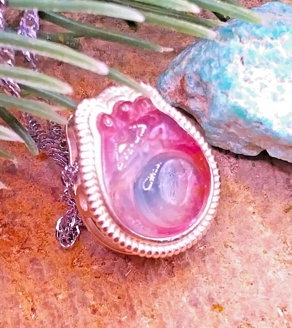 Rare Premium Nature Watermelon Tourmaline Totoro S925 Big Charm Necklace