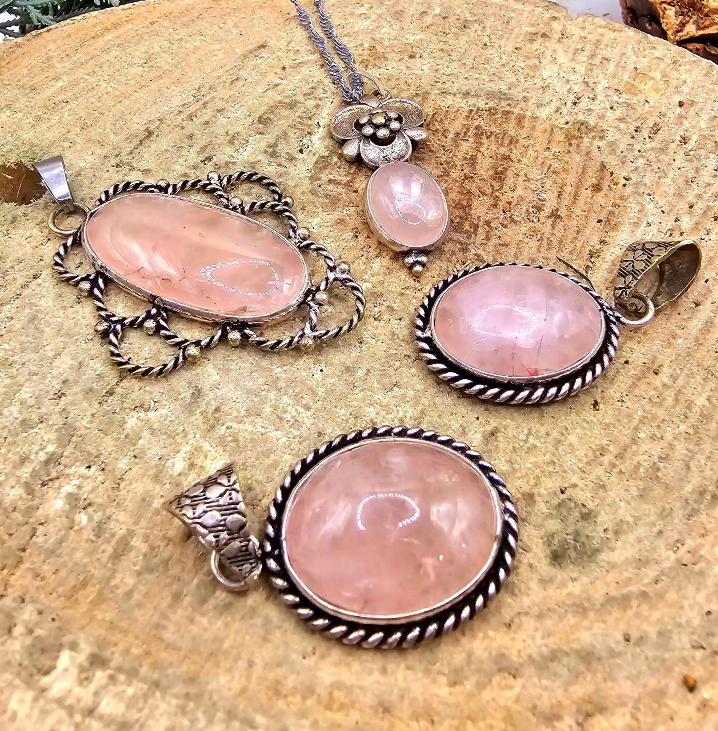 Nature Rose Quartz Sterling Pendant Necklace