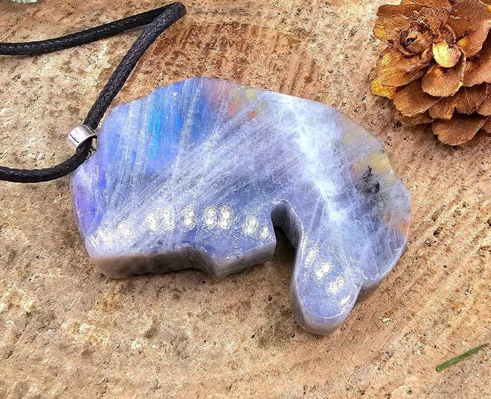Nature Labradorite Carved Flashy Medusa Big Pendant Necklace
