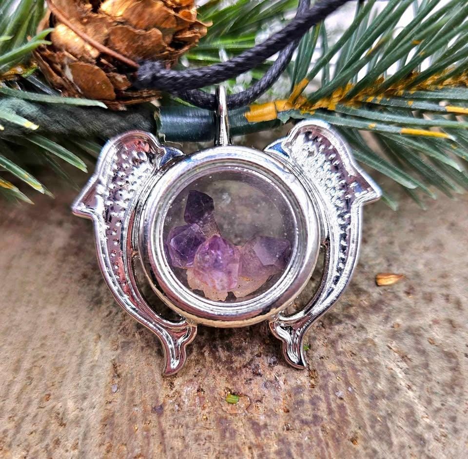 Dolphins Super Seven Raw Stone Floating Locket Necklace