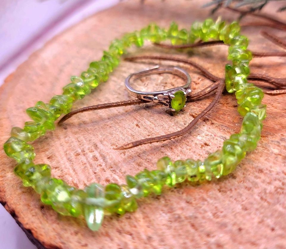 Beautiful Nature Green Peridot Bracelet & Sterling Silver Ring 2pcs Set