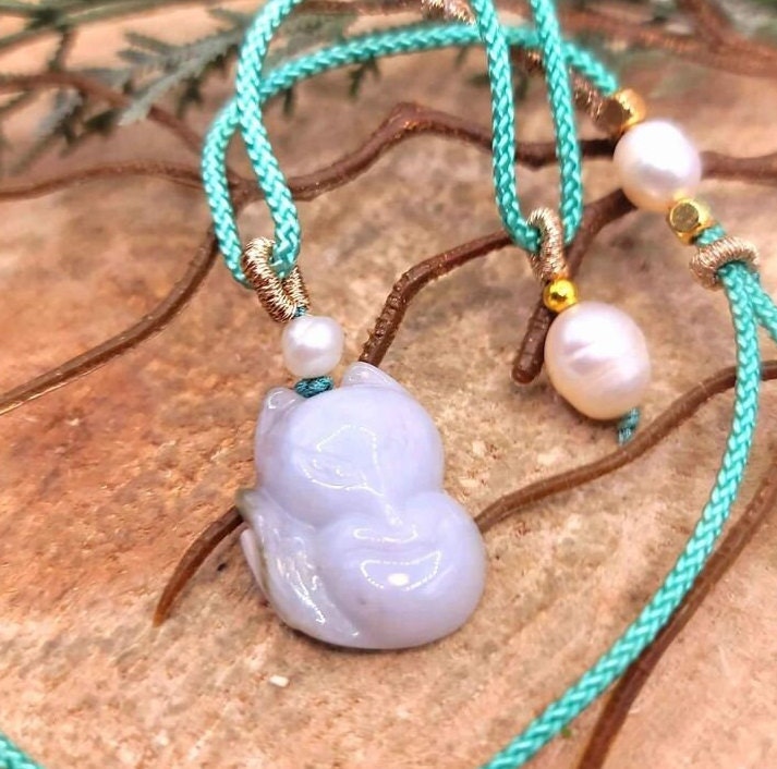 Certified Nature Green Jade Carved Fox Pendant Necklace