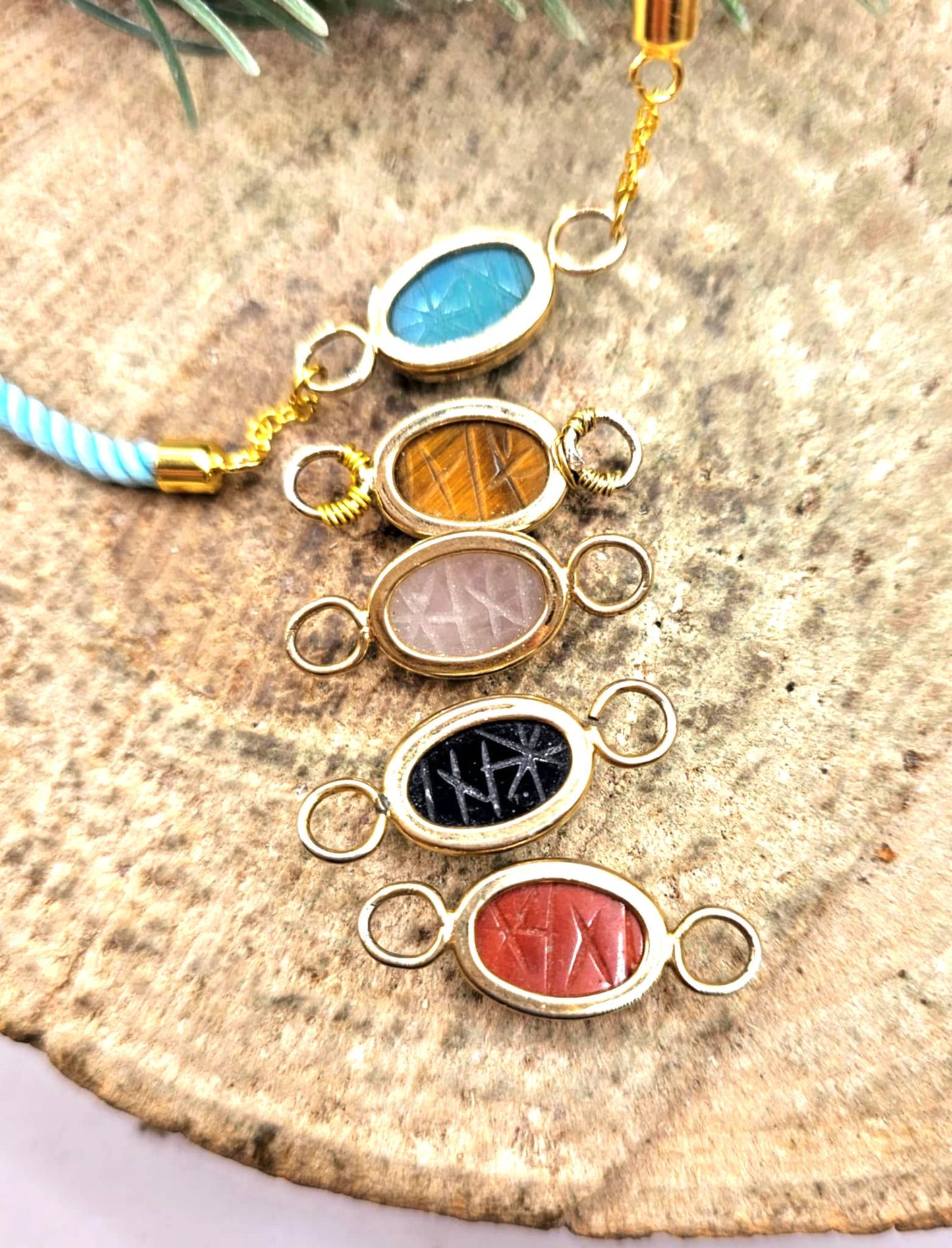Nature Stone Hand Carved Scarab Beetle Hand Braided Bracelet