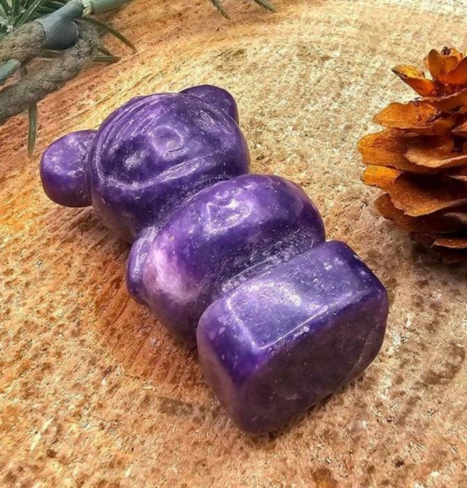 Nature Purple Lilacs Stone Hand Carved Cute Girl 2" Decor Figure