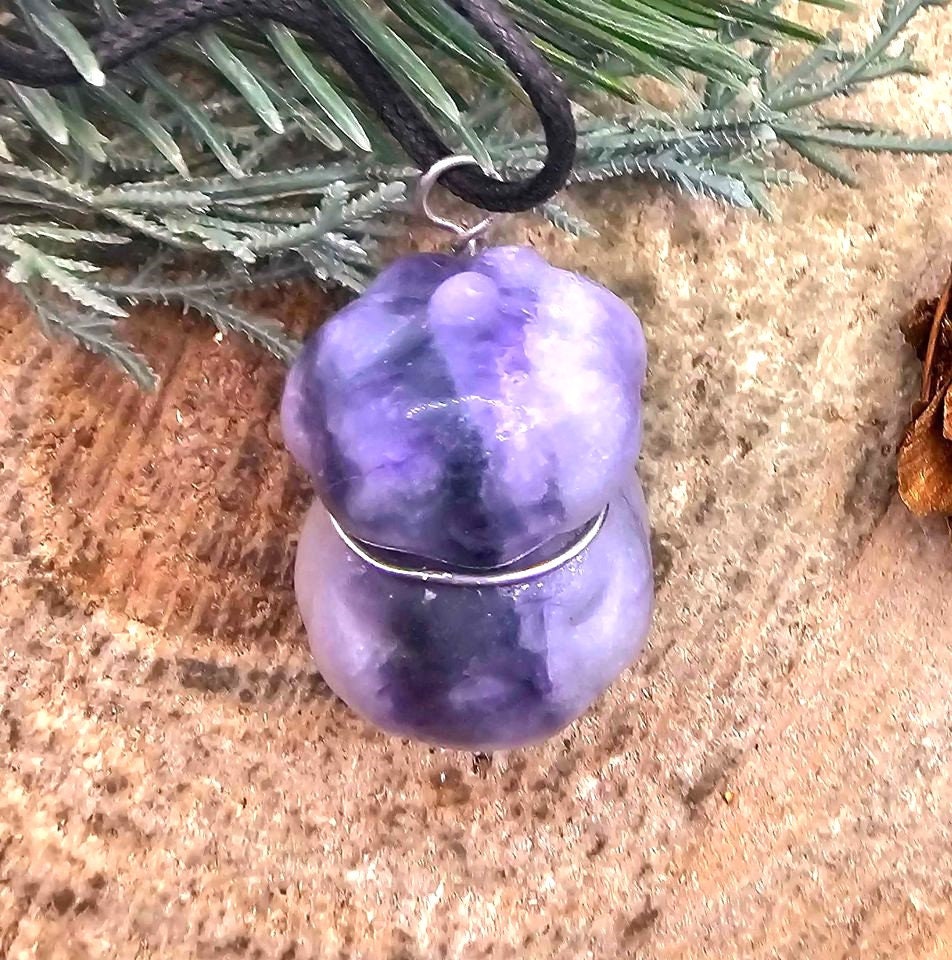 Nature Purple Fluorite Hand Carved Stacking Funny Pumpkin Pendant Necklace