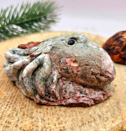 Nature Blood Stone Hand Carved 3.5" Big Octopus Figure