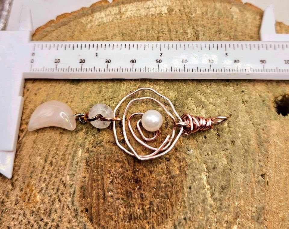 Unique Nature Moon Stone & Rose Quartz Moon Wire Wrapped Orbit Pendant Necklace