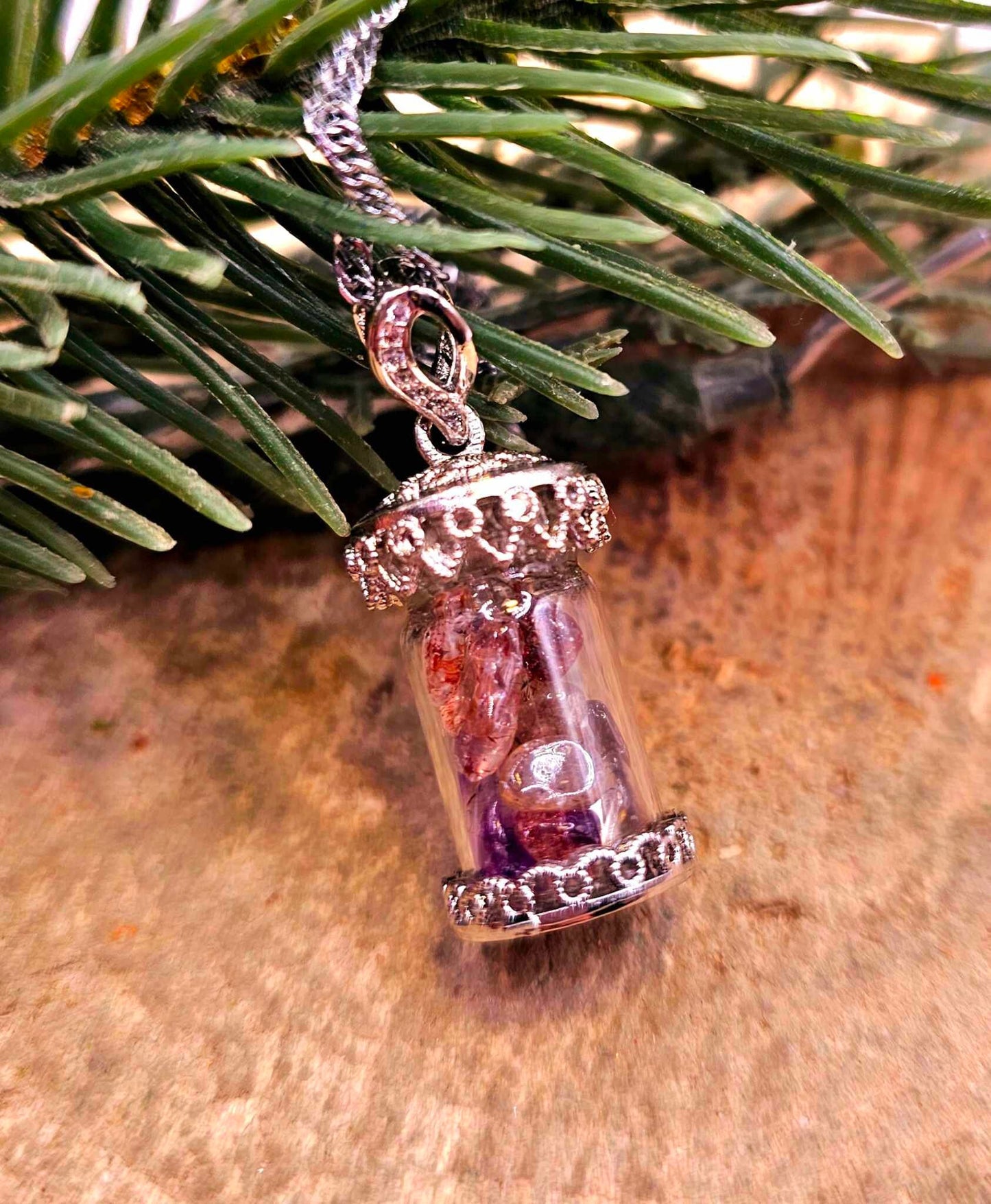 Floating Nature Super Seven Crystals Filled Bottle Pendant Necklace