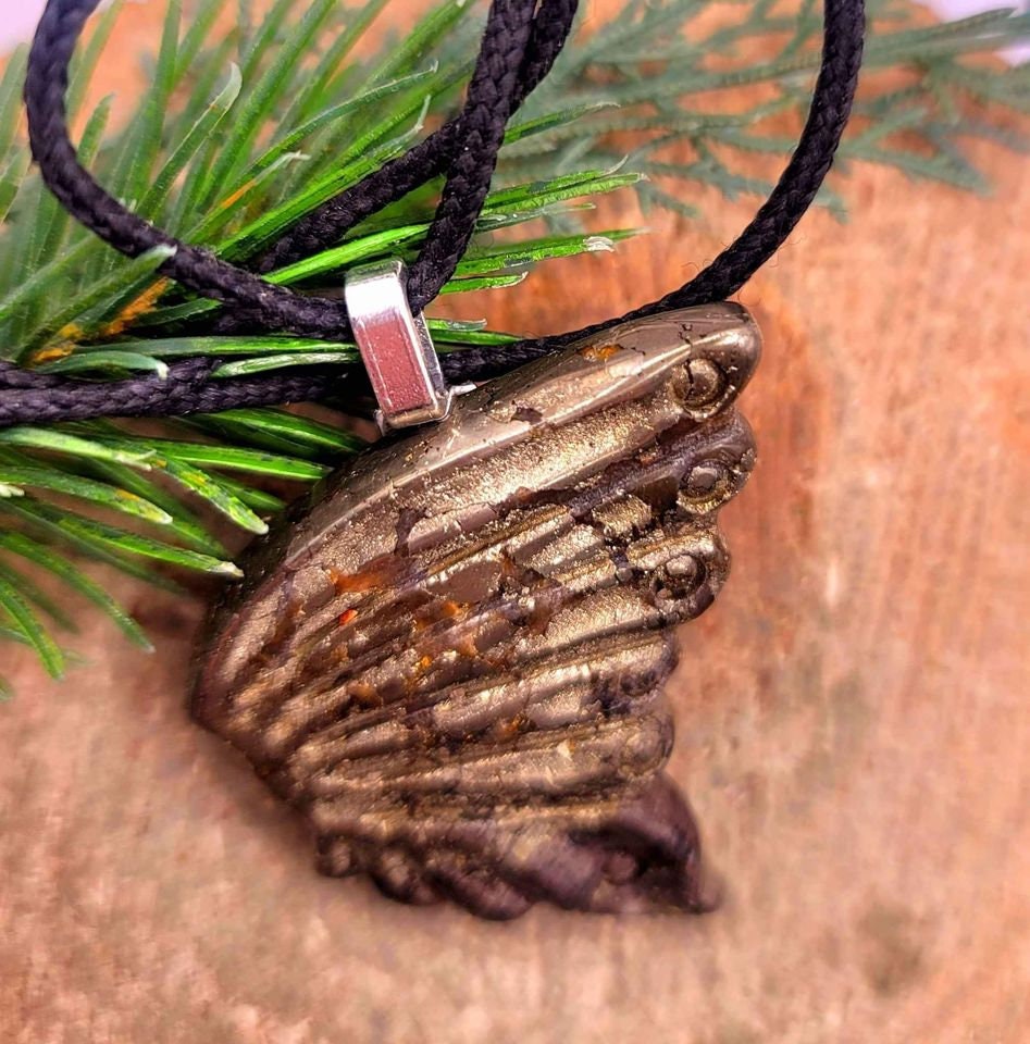 Nature Gold Pyrite Big Butterfly Wing Pendant Necklace