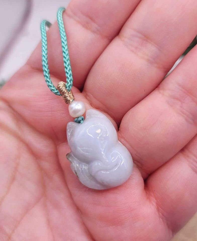 Certified Nature Green Jade Carved Fox Pendant Necklace