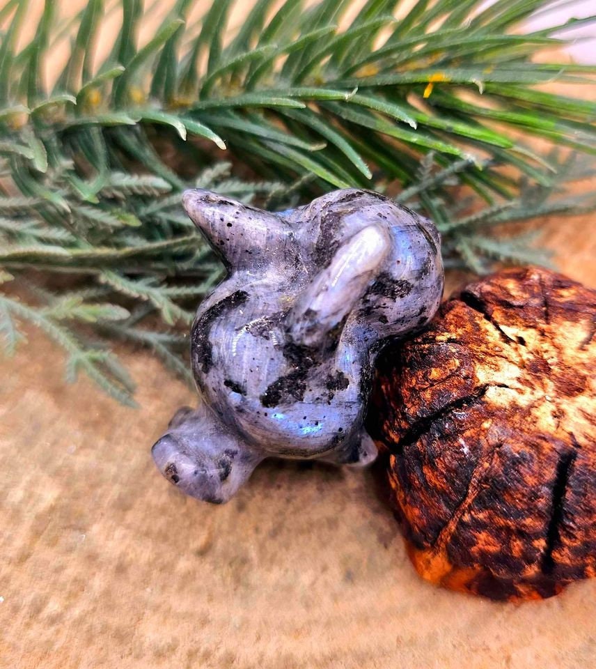 Nature Larvikite Hand Carved Flashy Cute Psyduck Figure
