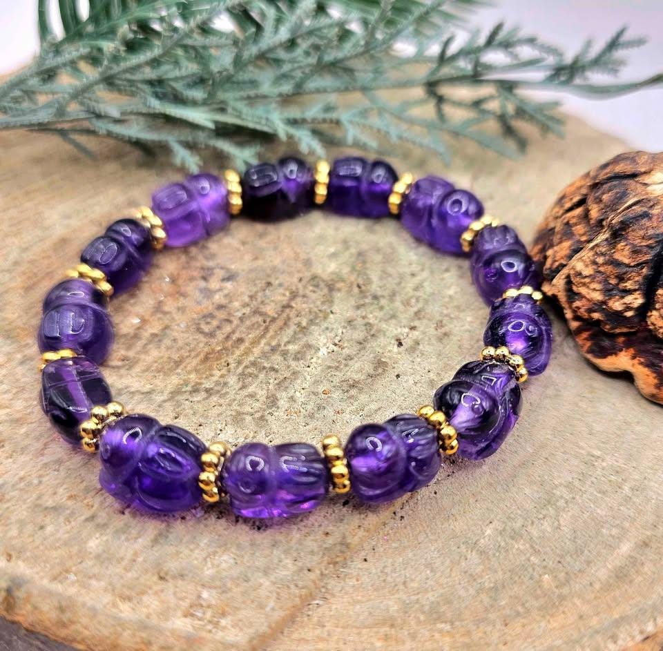 Rare Nature Amethyst Hand Carved Rabbit Beads Bracelet