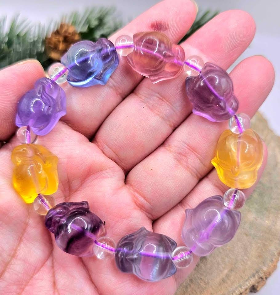 Nature Rainbow Fluorite Big Head Fox Bracelet