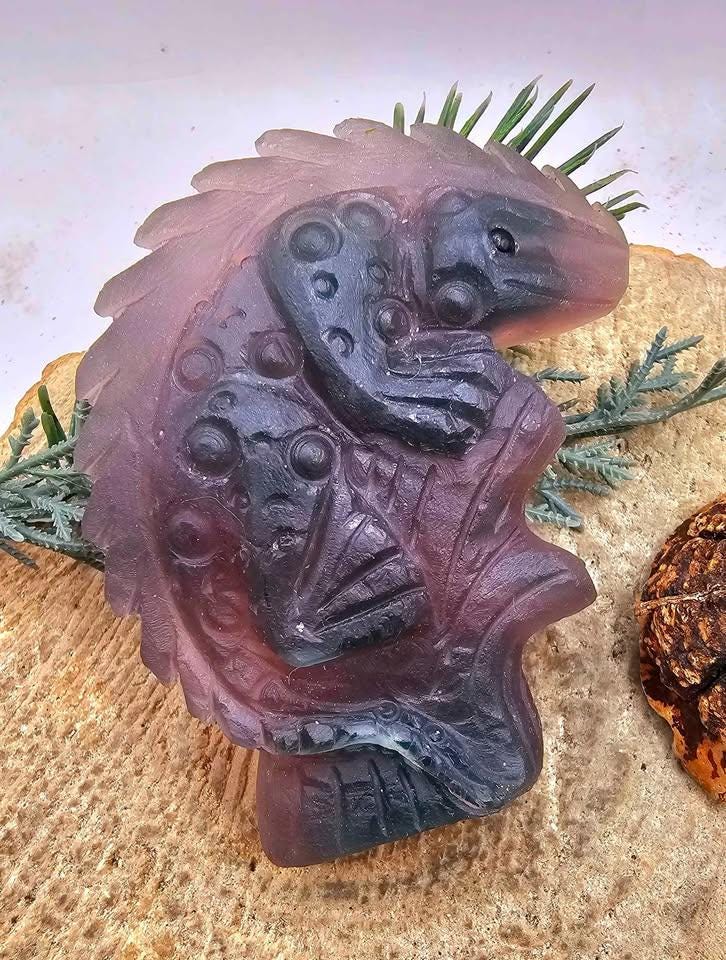 Nature Purple Fluorite Hand Carved 3" Lizard Figure Decor