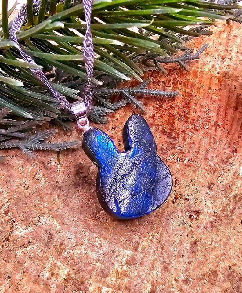 Nature Labradorite Carved Flashy Cute Rabbit Girl Pendant Necklace