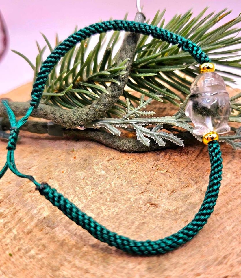Cute Nature Phantom Hand Carved Penguin Green Knitted Adjustable Bracelet