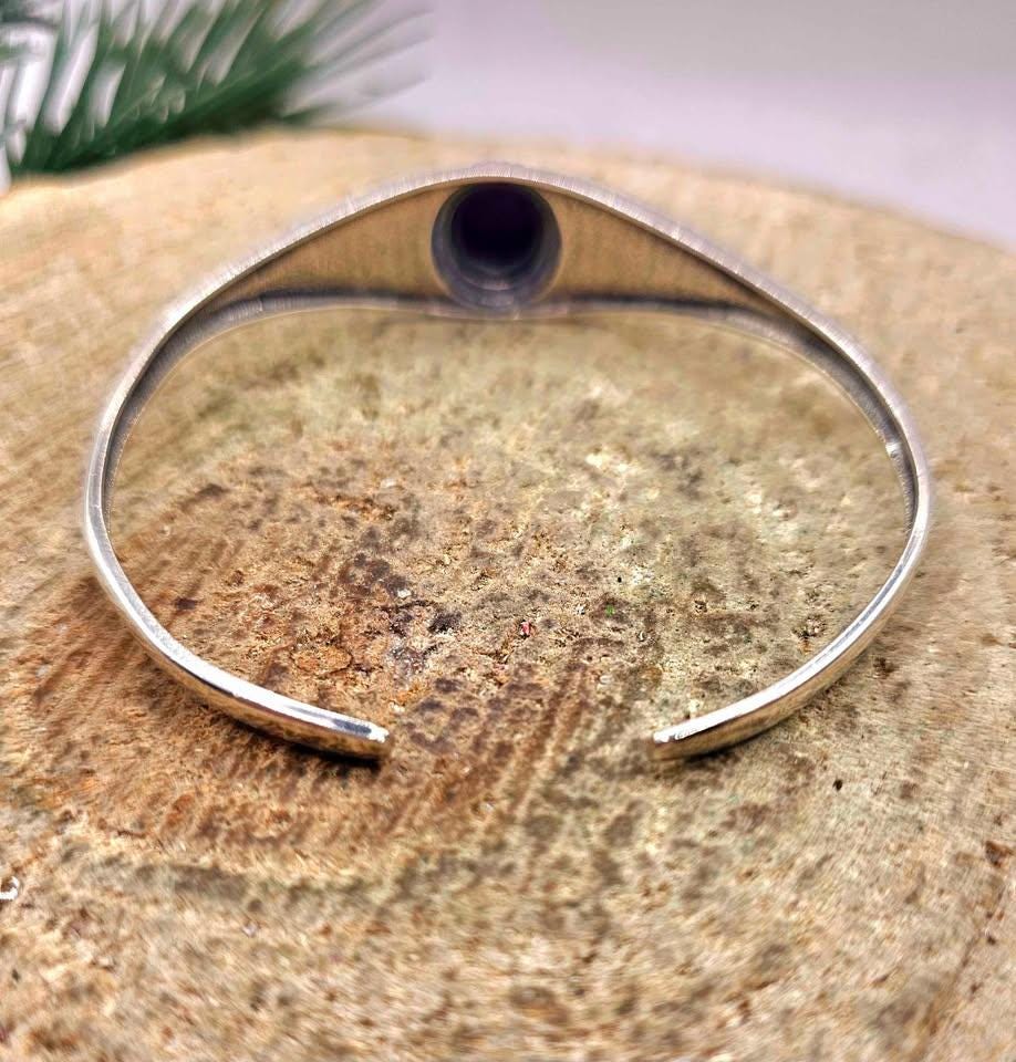 Nature Sugilite Sterling Silver S925 Stamped Cuff Bangle