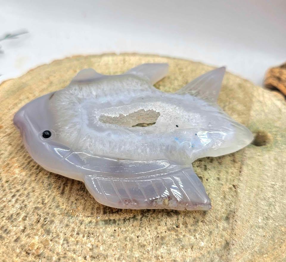 Nature Druzy Agate Hand Carved 4" Fish Figure