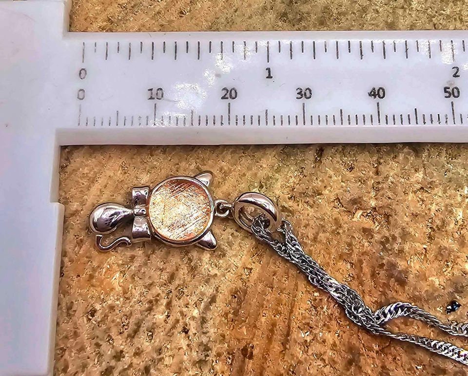 Genuine Nature Rose Gold Gibeon Meteorite Cute Cat S925 Silver Pendant Necklace