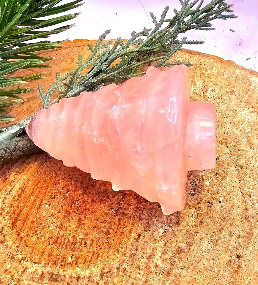 Nature Rose Quartz Hand Carved 2.2" Christmas Tree Decor Figure